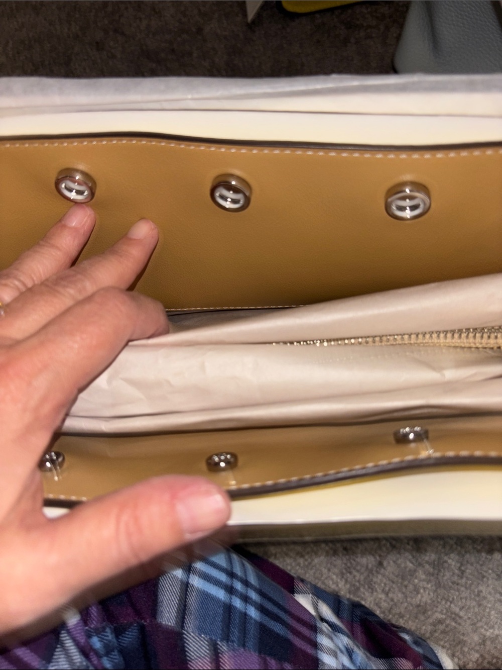 Tory Burch Lee Radzwill smPale Yellow Leather Top-Handle Satchel with Cream Trim - Picture 6 of 7